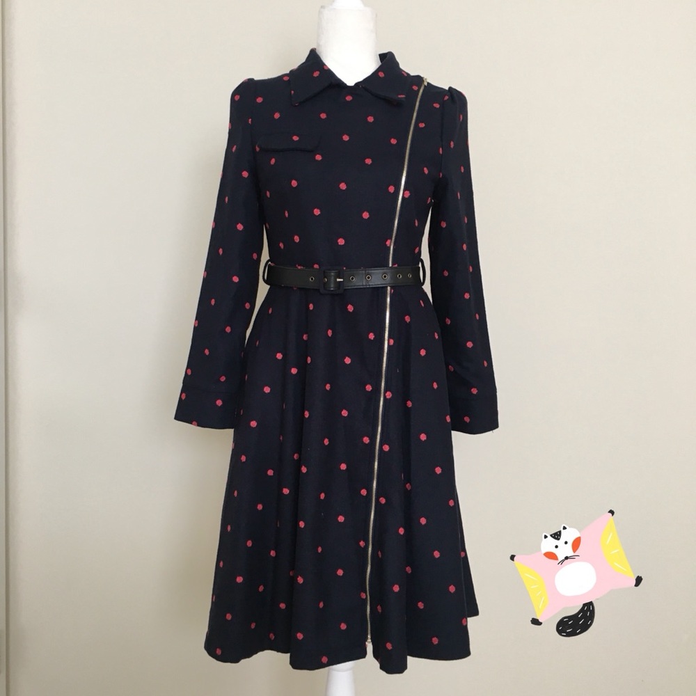 Fashion Red polka dots long jacket/Coat size S